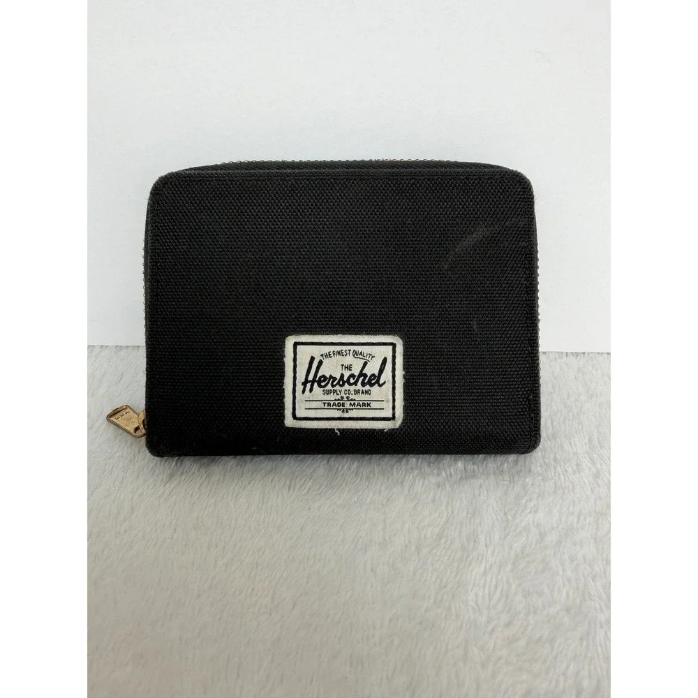 Herschel Supply Co Tyler Zip Wallet Black Canvas Accordion Card Case Unisex